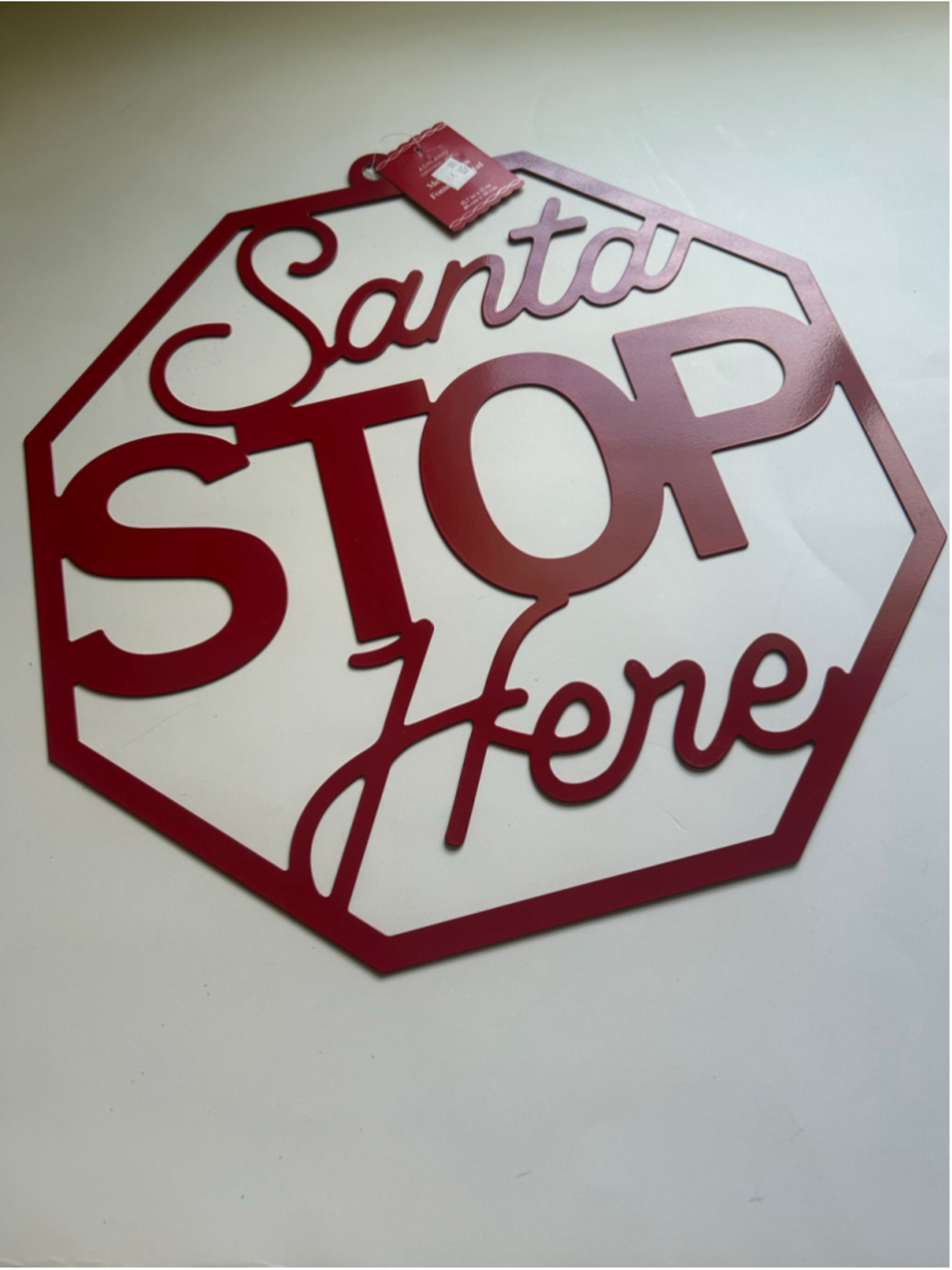 NEW Ashland Christmas Holiday Decor Santa Stop Here Sign Red
